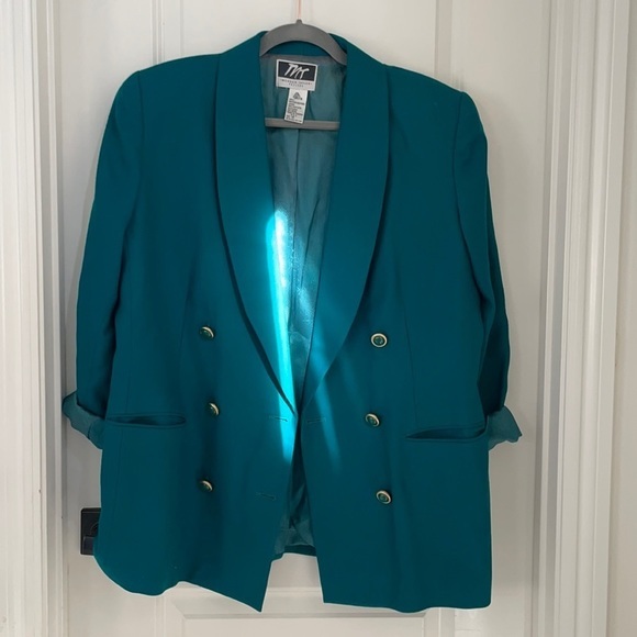 Vintage 90s‎ teal Wool Blazer - Picture 2 of 5